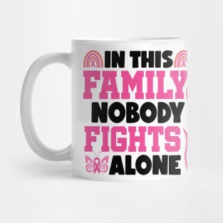 In This Family Nobody Fights Alone Breast Cancer Awareness Pink Cancer Ribbon Support Mug